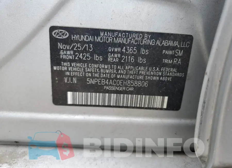 5NPEB4AC0EH858806 Photo# 12
