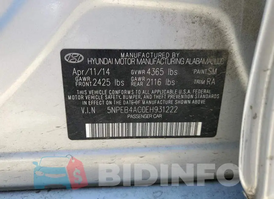 5NPEB4AC0EH931222 Photo# 12