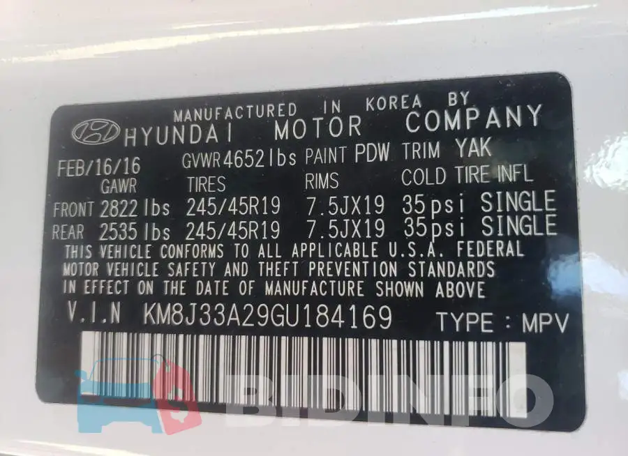 KM8J33A29GU184169 Photo# 13