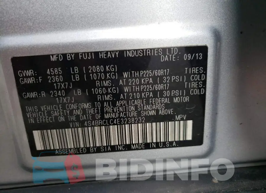 4S4BRCLC4E3238232 Photo# 13