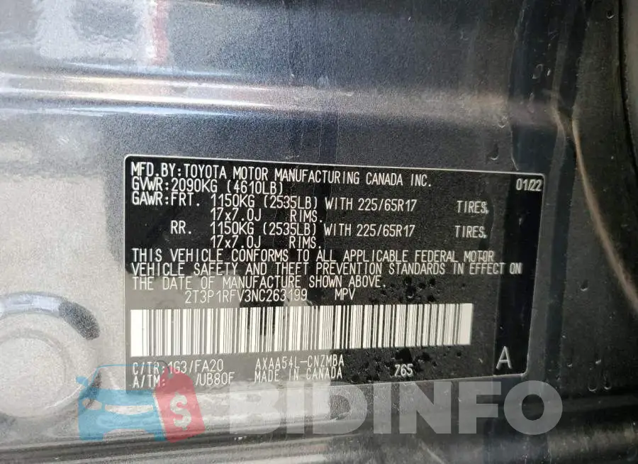 2T3P1RFV3NC263199 Photo# 12