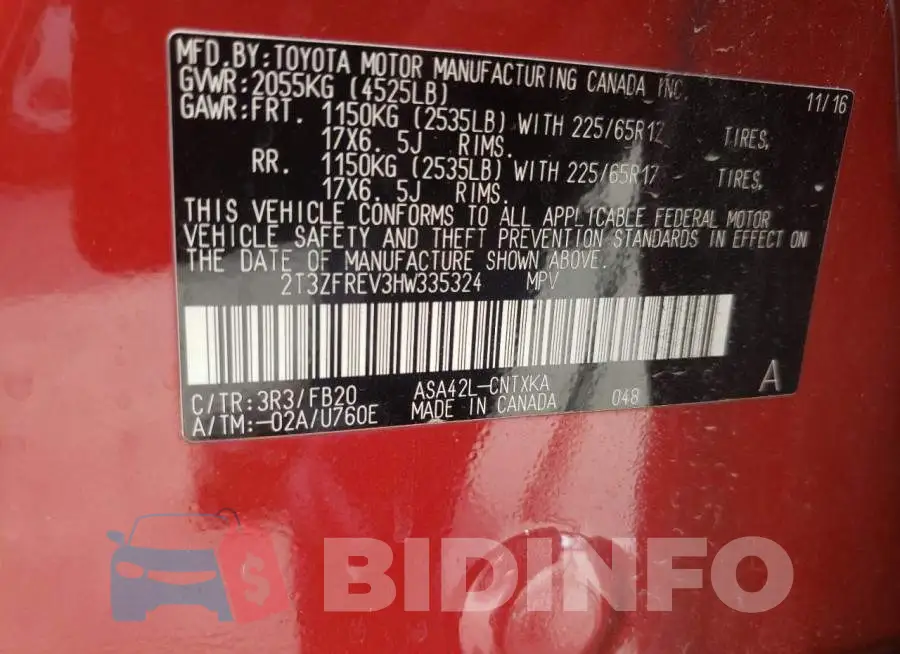 2T3ZFREV3HW335324 Photo# 13