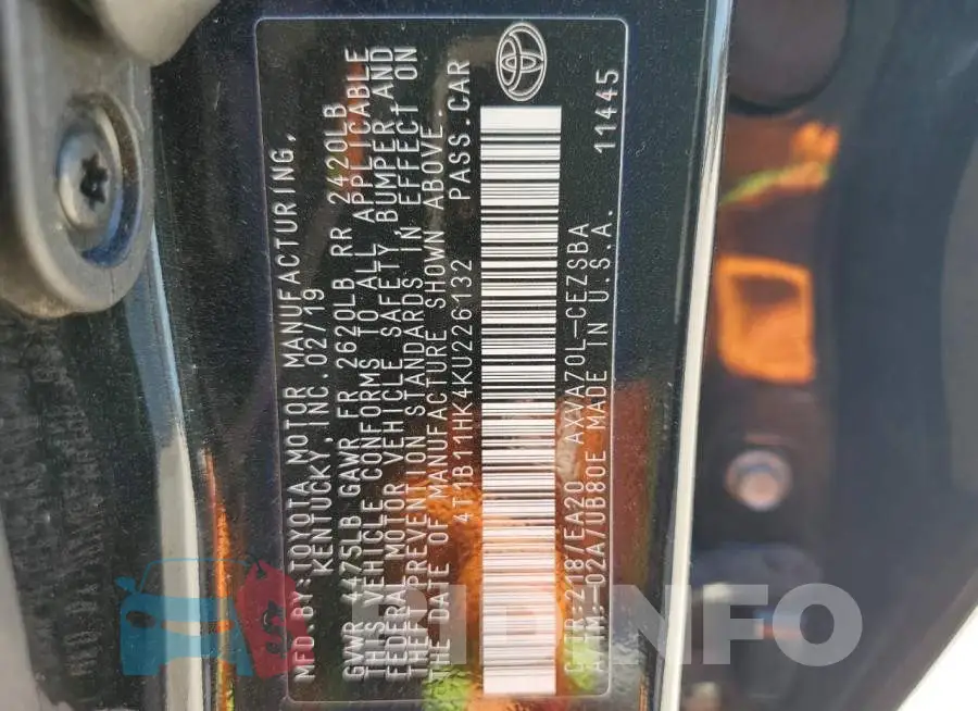 4T1B11HK4KU226132 Photo# 12
