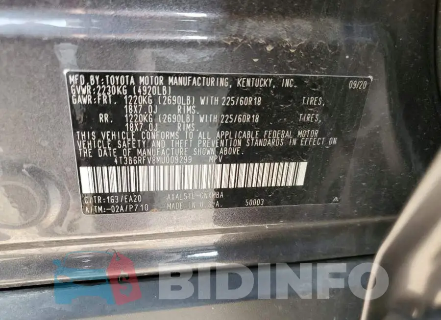 4T3B6RFV8MU009299 Photo# 13