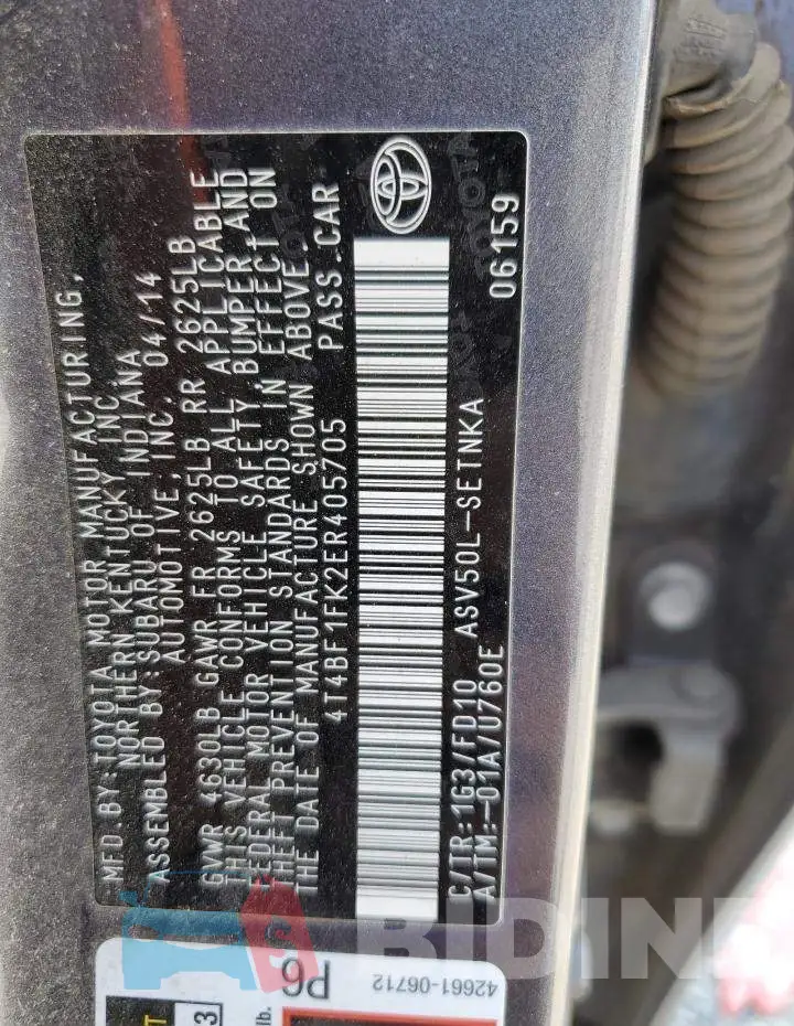 4T4BF1FK2ER405705 Photo# 12