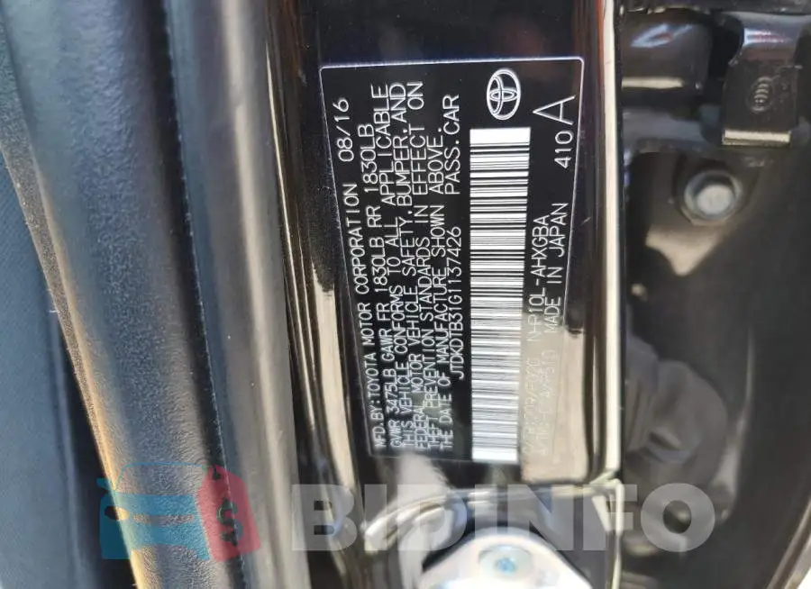 JTDKDTB31G1137426 Photo# 12