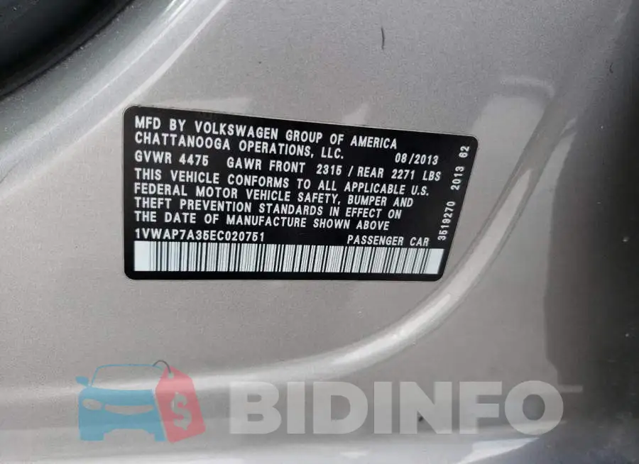 1VWAP7A35EC020751 Photo# 12