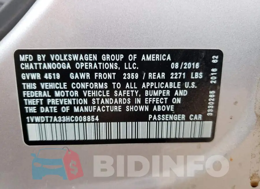 1VWDT7A33HC008854 Photo# 12