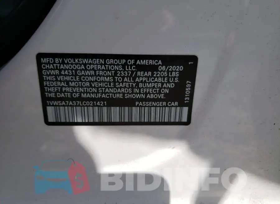 1VWSA7A37LC021421 Photo# 12