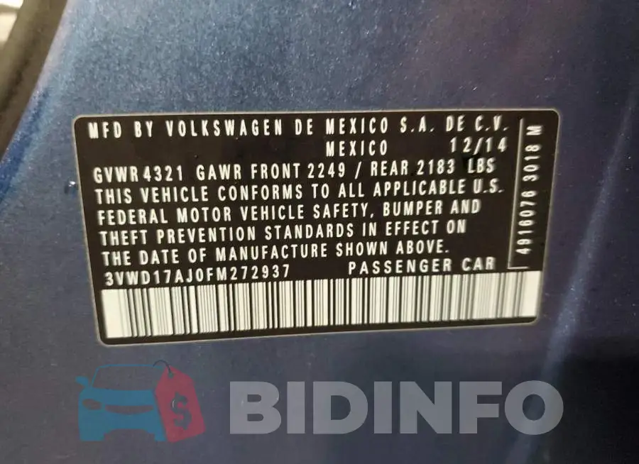 3VWD17AJ0FM272937 Photo# 12
