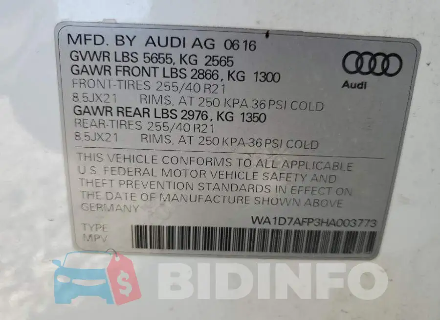 WA1D7AFP3HA003773 Photo# 13