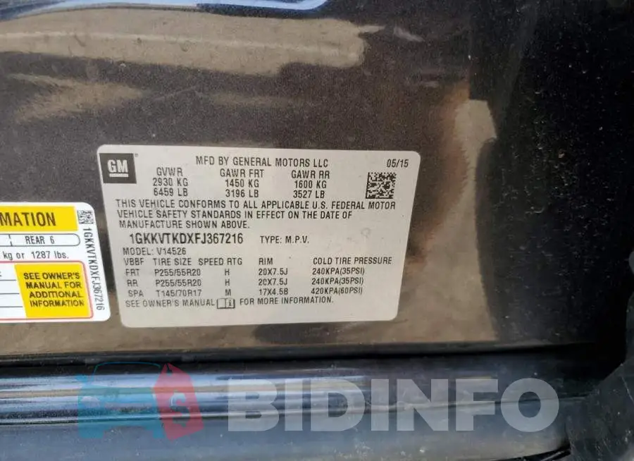 1GKKVTKDXFJ367216 Photo# 13