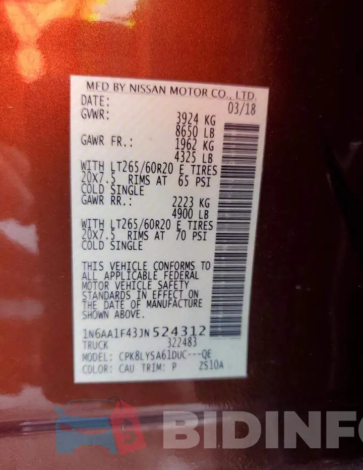 1N6AA1F43JN524312 Photo# 12