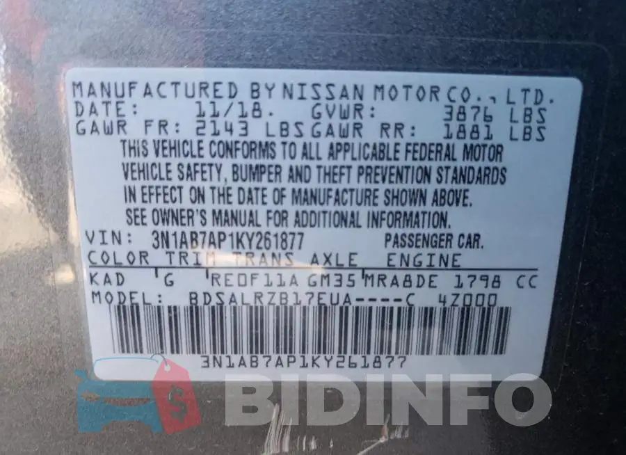 3N1AB7AP1KY261877 Photo# 12