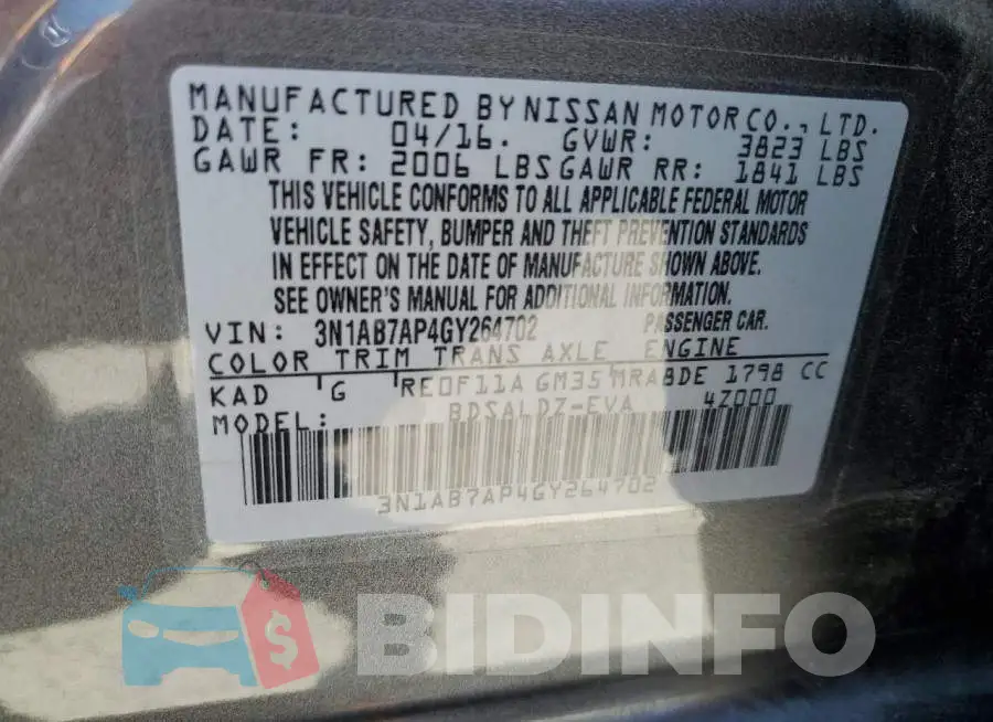3N1AB7AP4GY264702 Photo# 12