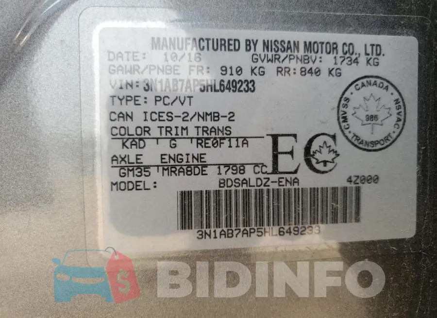 3N1AB7AP5HL649233 Photo# 12