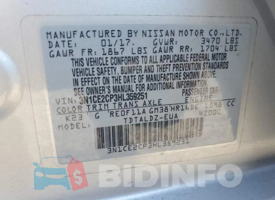 3N1CE2CP3HL359251 Photo# 12