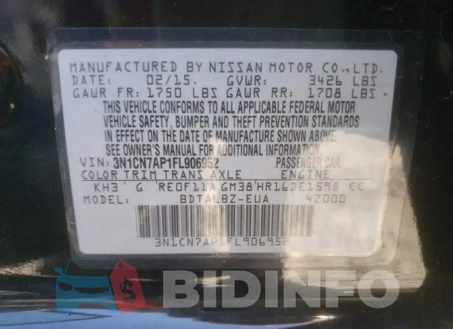 3N1CN7AP1FL906952 Photo# 12