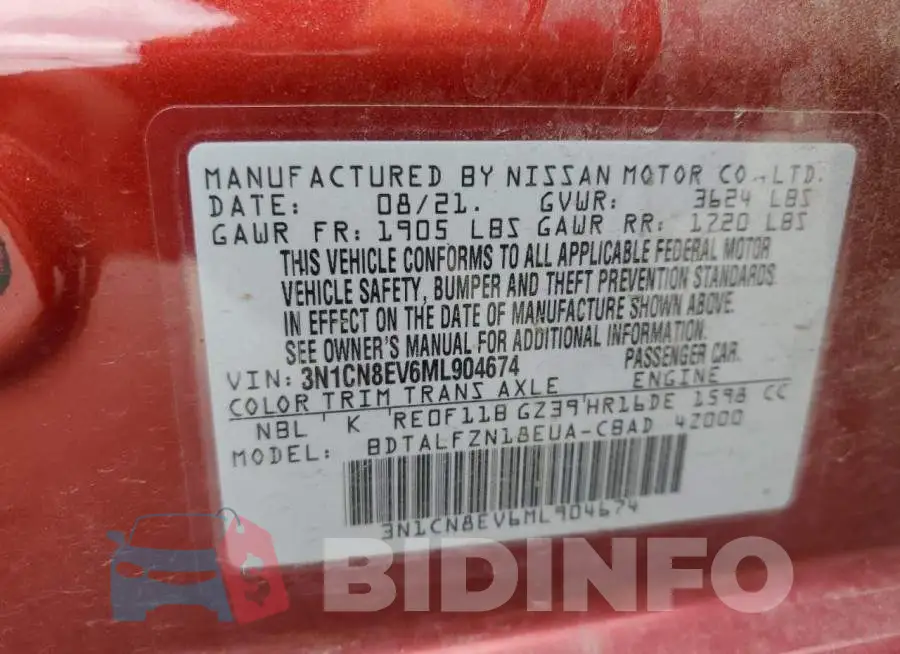 3N1CN8EV6ML904674 Photo# 12
