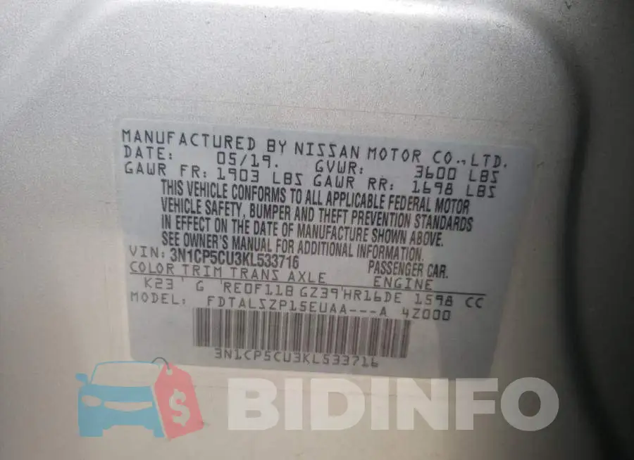 3N1CP5CU3KL533716 Photo# 14
