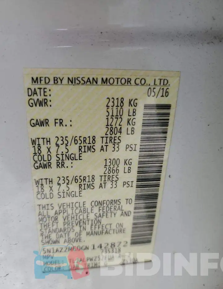 5N1AZ2MG0GN142872 Photo# 13