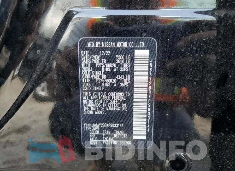 JN8AY2BBXP9833144 Photo# 12