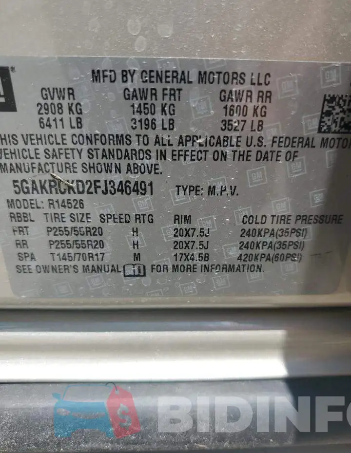 5GAKRCKD2FJ346491 Photo# 13