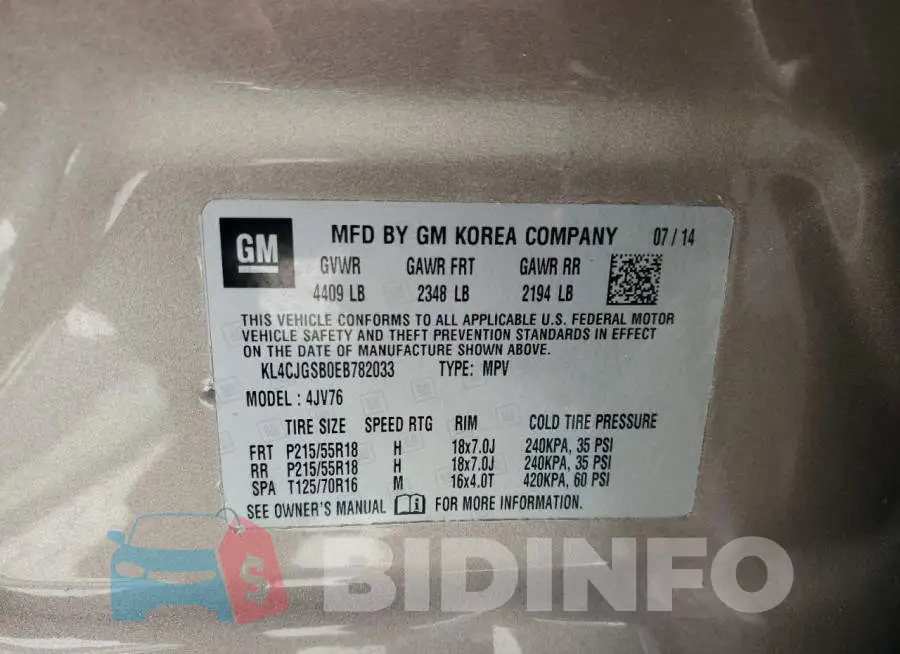 KL4CJGSB0EB782033 Photo# 13