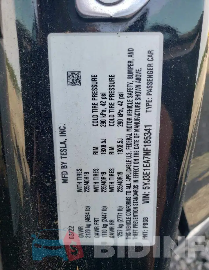 5YJ3E1EA7NF185341 Photo# 12