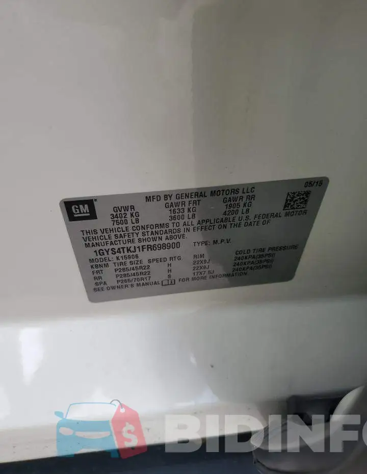 1GYS4TKJ1FR698900 Photo# 13
