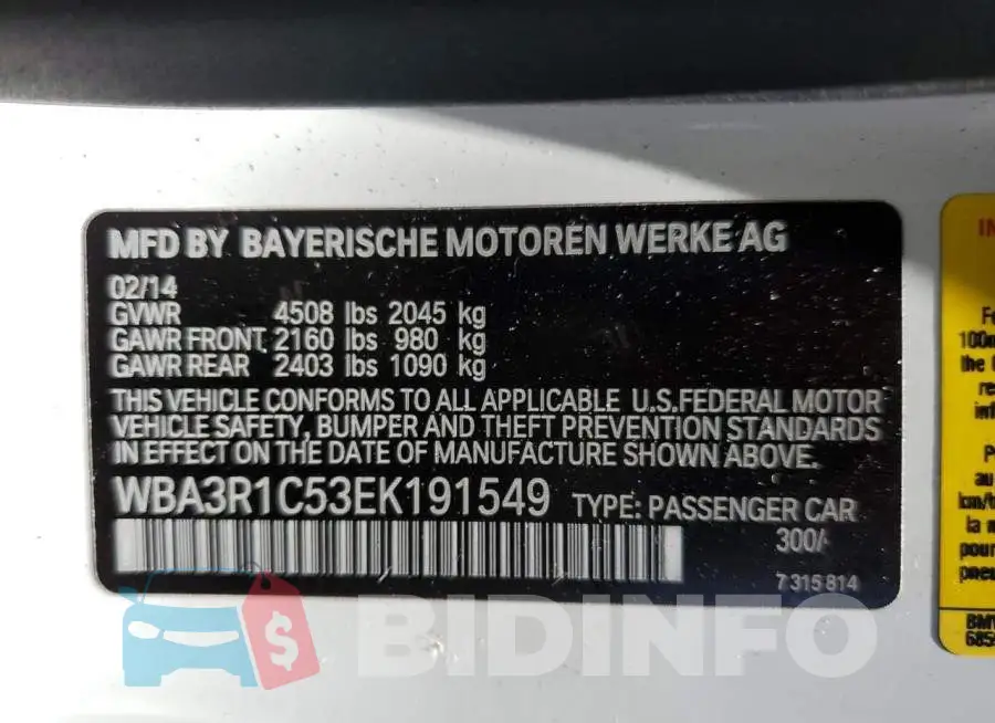 WBA3R1C53EK191549 Photo# 12