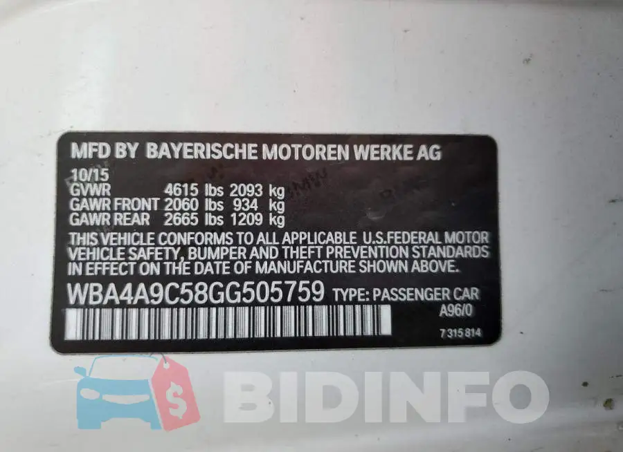 WBA4A9C58GG505759 Photo# 12