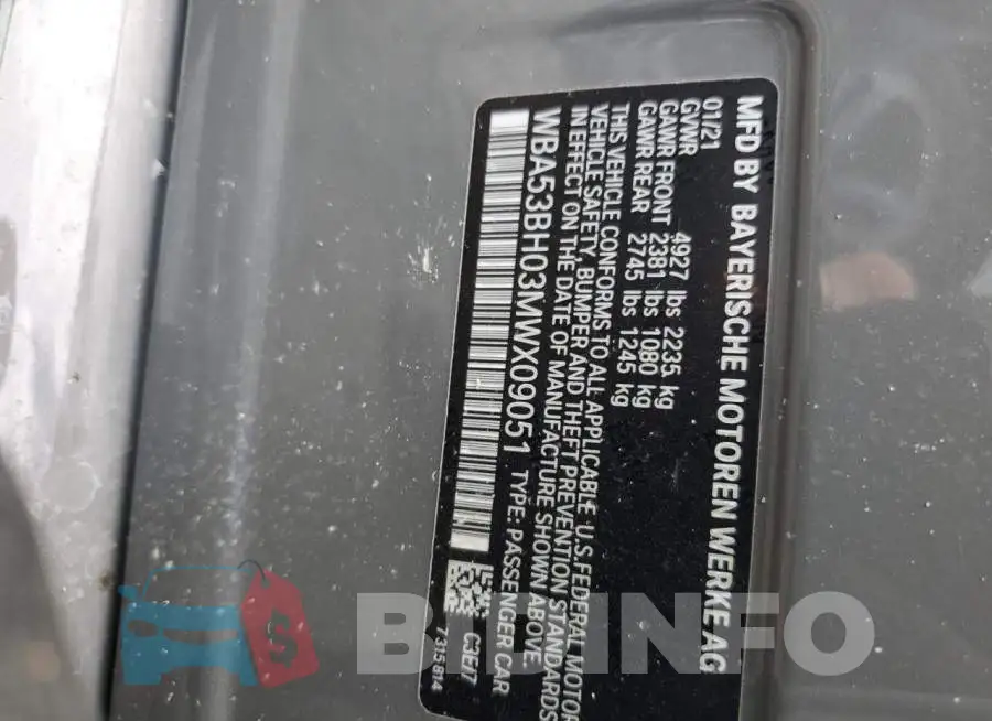 WBA53BH03MWX09051 Photo# 12