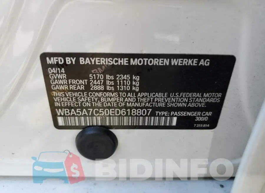 WBA5A7C50ED618807 Photo# 12