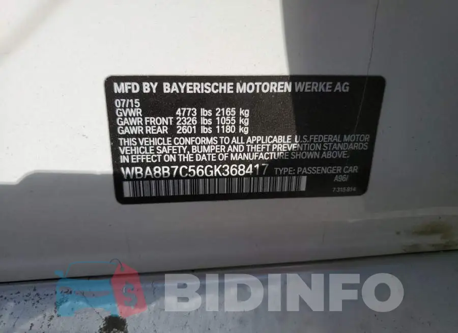 WBA8B7C56GK368417 Photo# 10