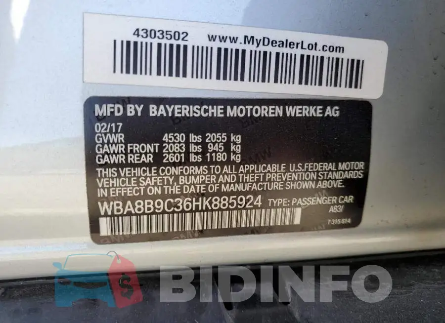 WBA8B9C36HK885924 Photo# 12