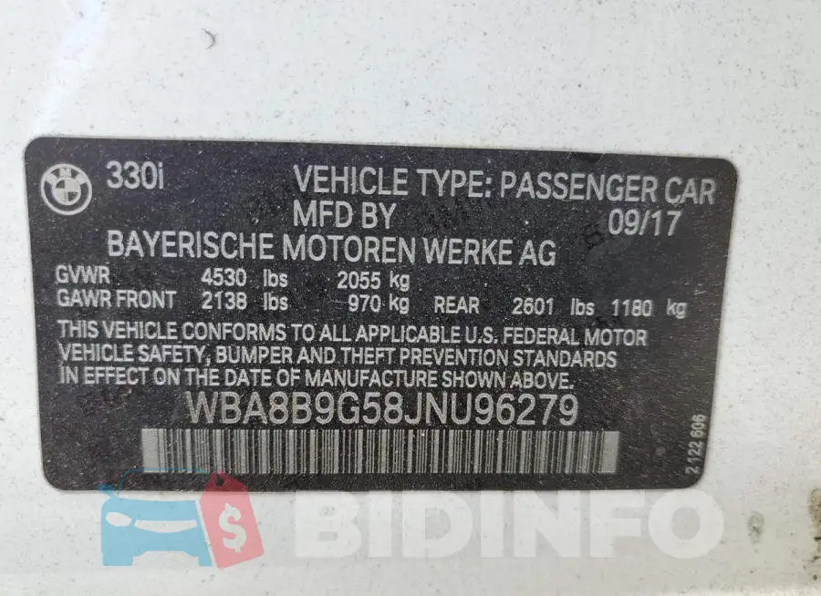 WBA8B9G58JNU96279 Photo# 12