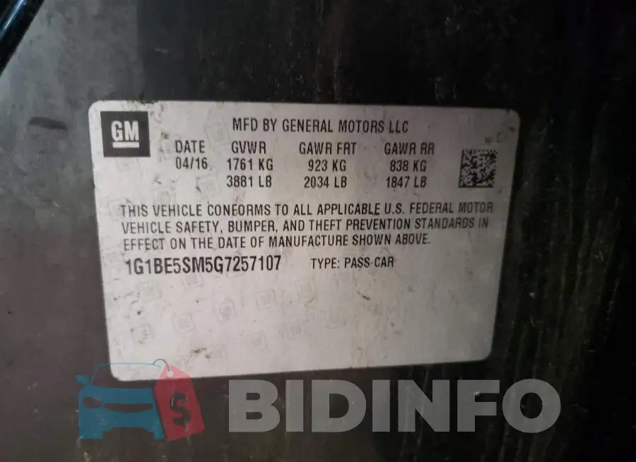 1G1BE5SM5G7257107 Photo# 12