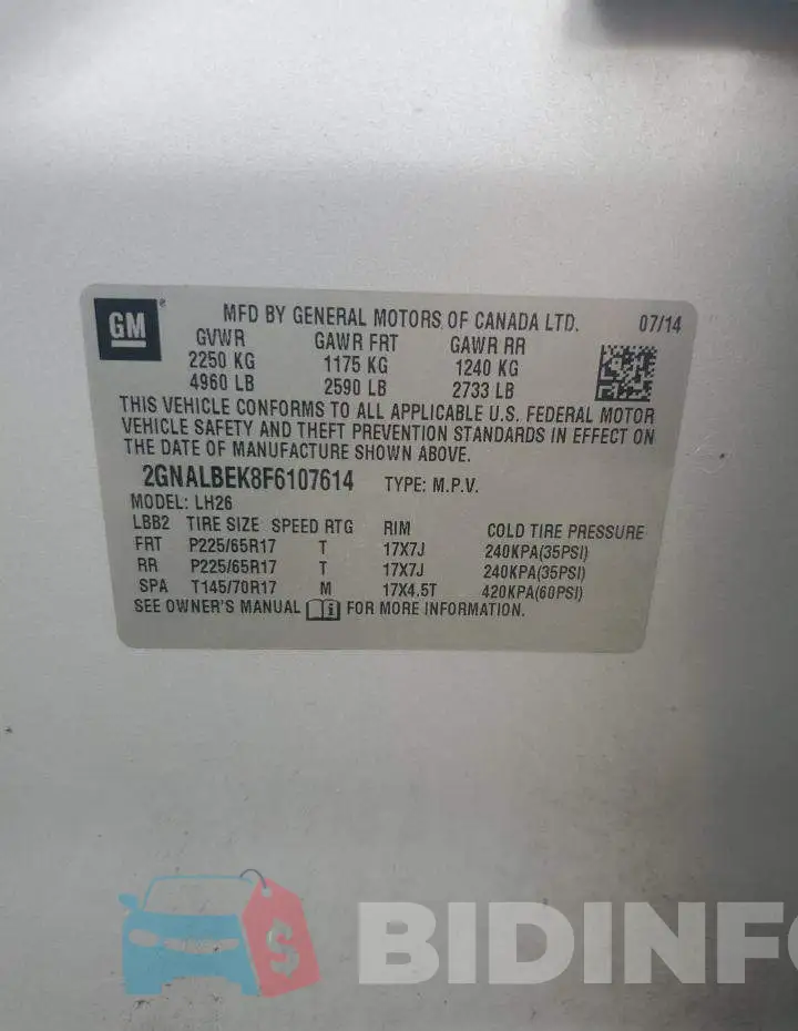 2GNALBEK8F6107614 Photo# 12