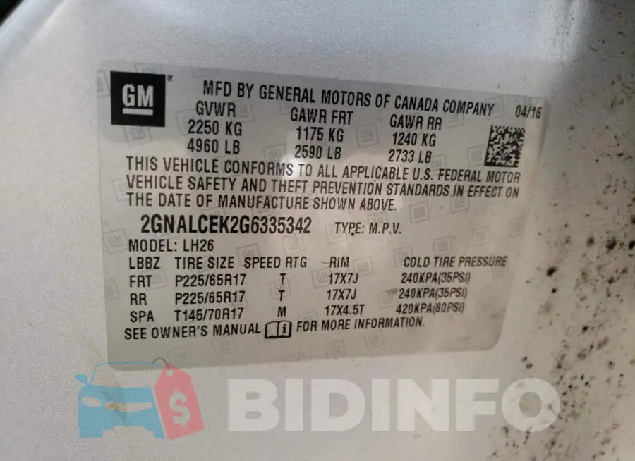 2GNALCEK2G6335342 Photo# 13