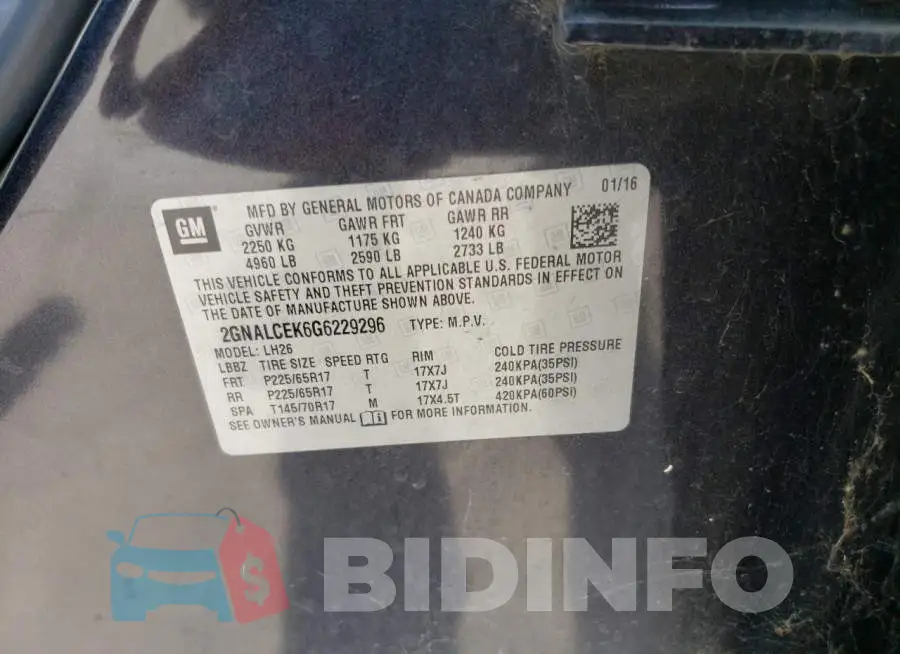 2GNALCEK6G6229296 Photo# 13