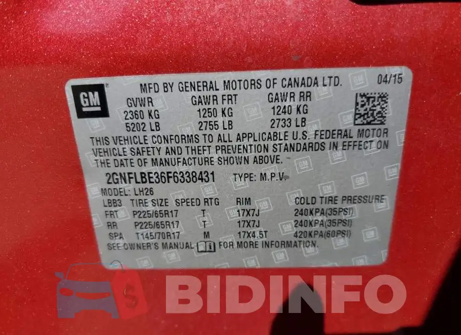 2GNFLBE36F6338431 Photo# 13