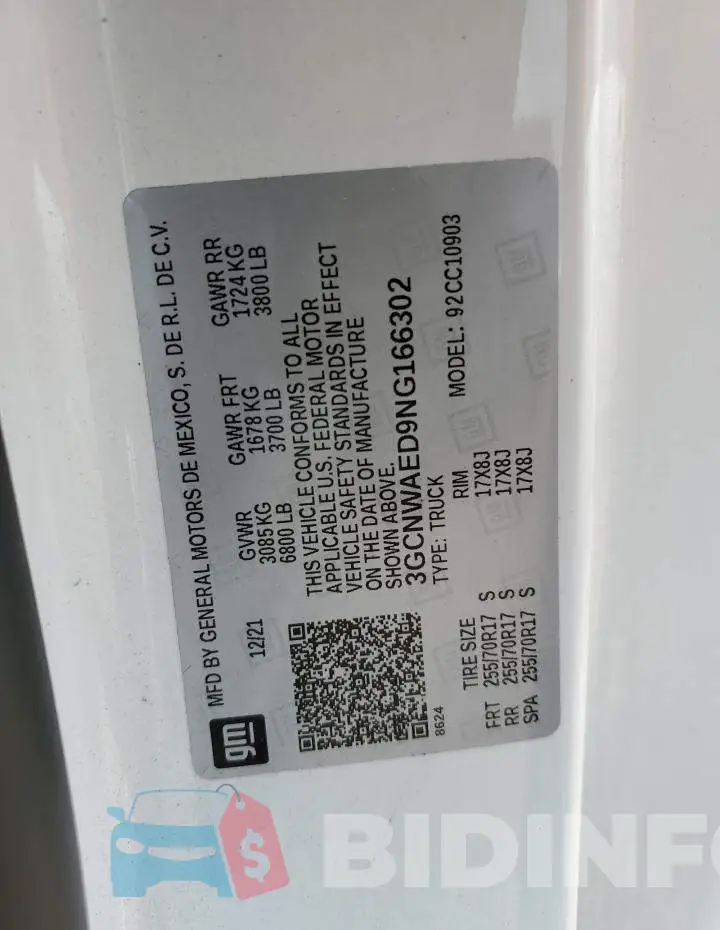 3GCNWAED9NG166302 Photo# 12