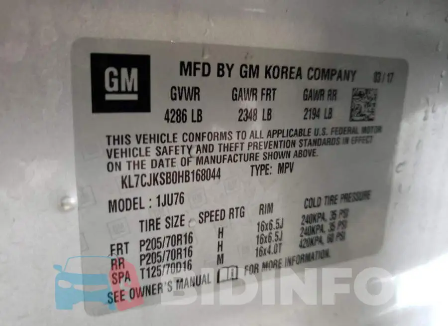 KL7CJKSB0HB168044 Photo# 13