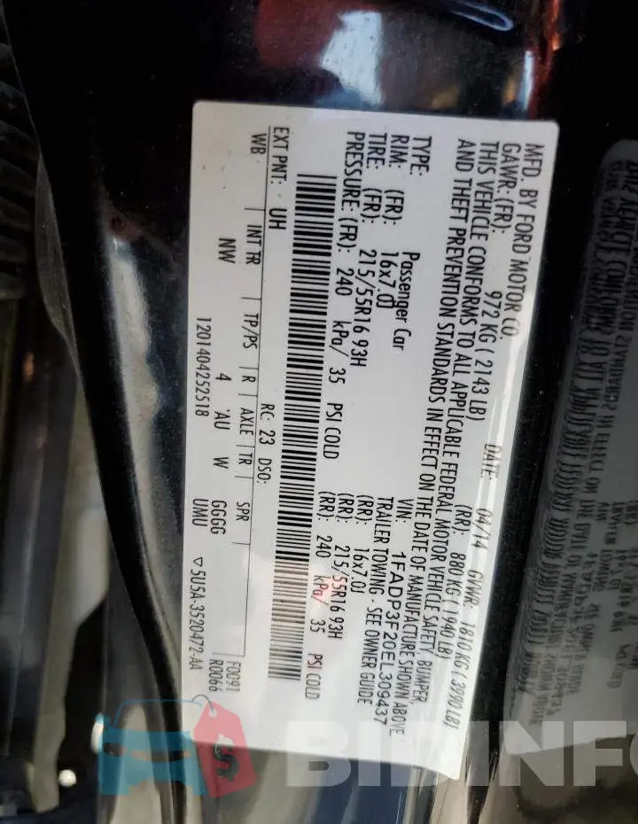 1FADP3F20EL309437 Photo# 12
