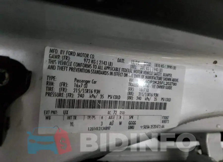 1FADP3K25FL202780 Photo# 12