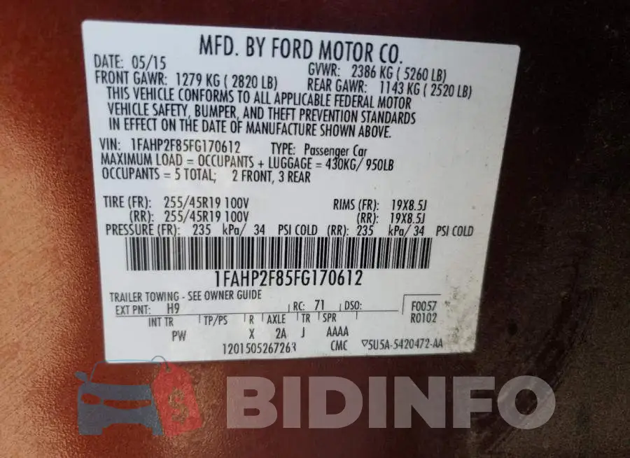 1FAHP2F85FG170612 Photo# 12