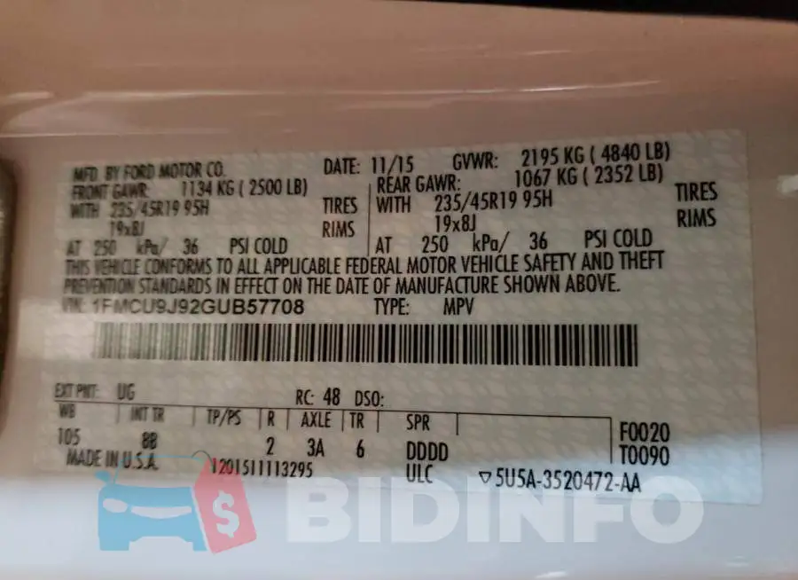 1FMCU9J92GUB57708 Photo# 13