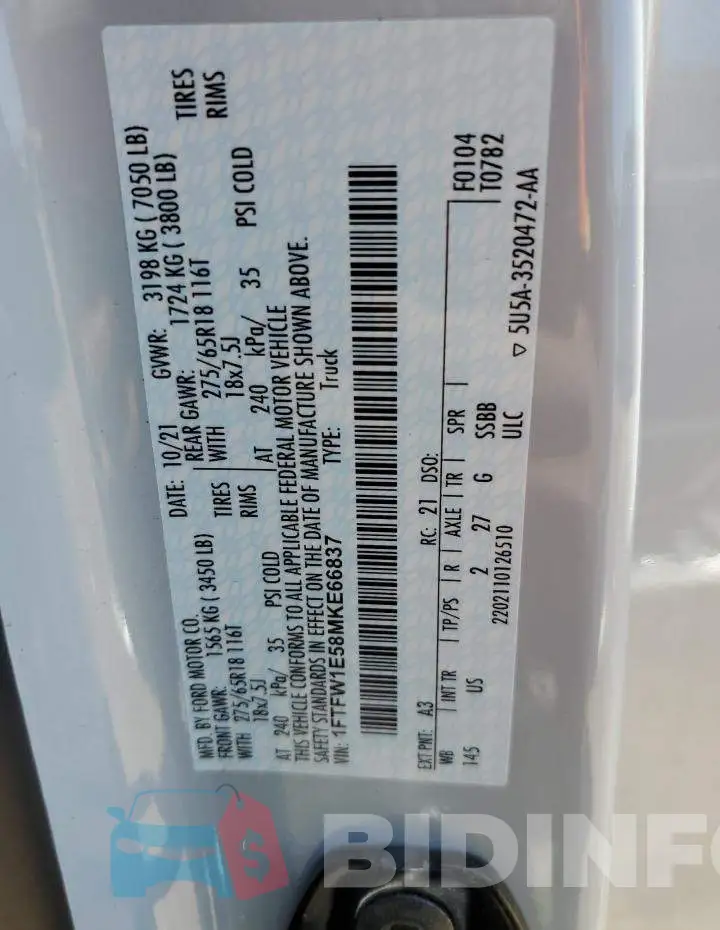 1FTFW1E58MKE66837 Photo# 13