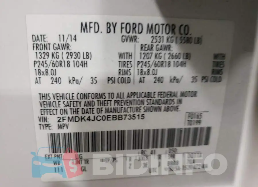 2FMDK4JC0EBB73515 Photo# 13